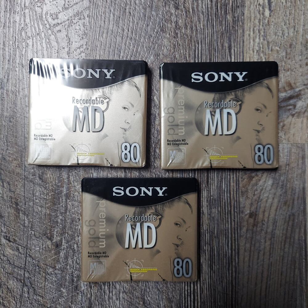 Sony Premium Gold MiniDiscs MDW80PL 80 Minute Recordable Discs Lot of 3 Sealed
